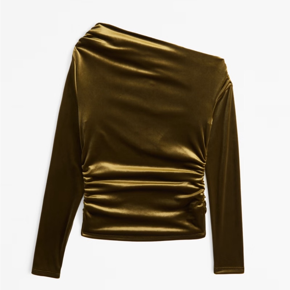 A&F Long-Sleeve Velvet Asymmetrical Draped Top - NWT!